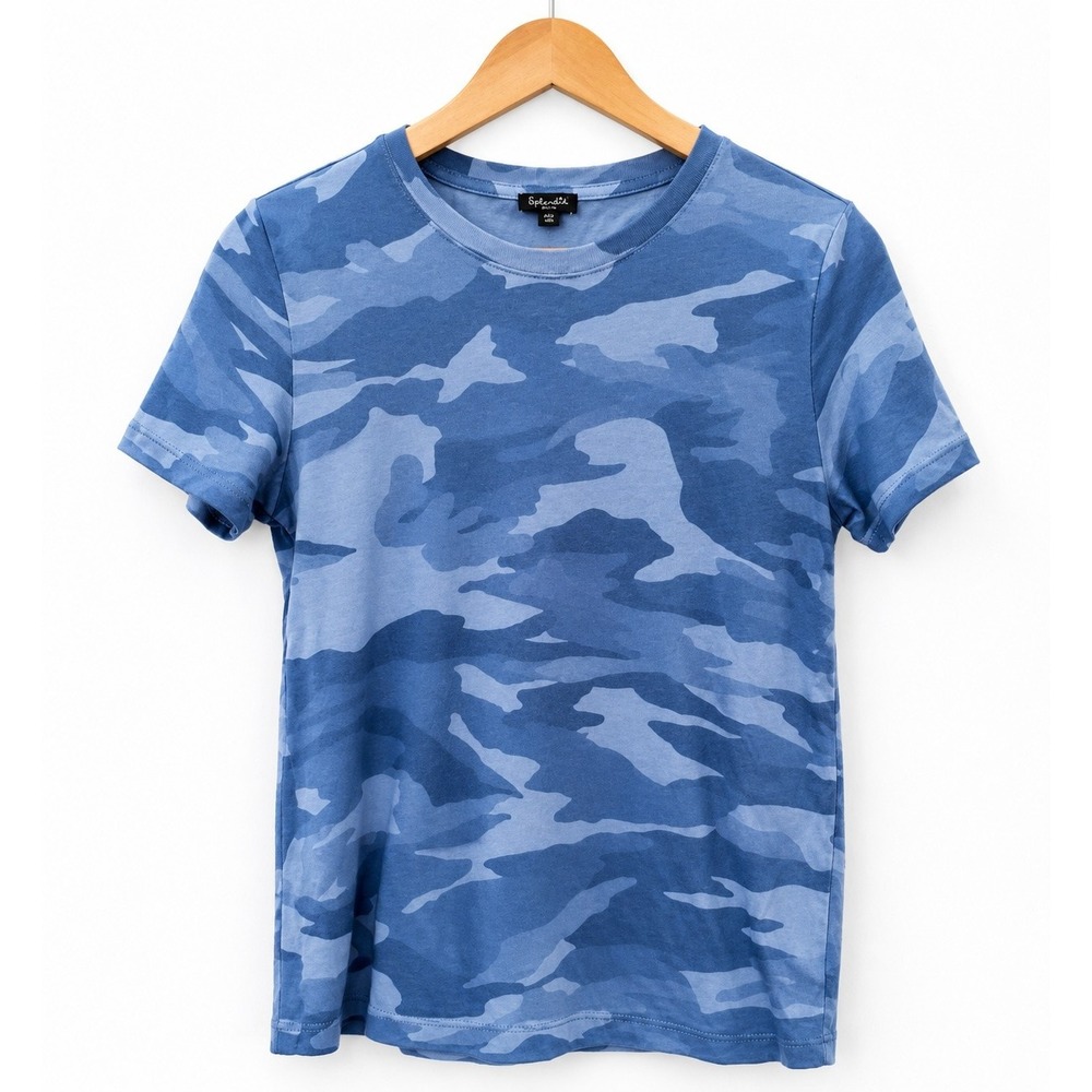 Splendid‎ Blue Camo Camouflage Round Neck Short Sleeve Soft T-Shirt Size S